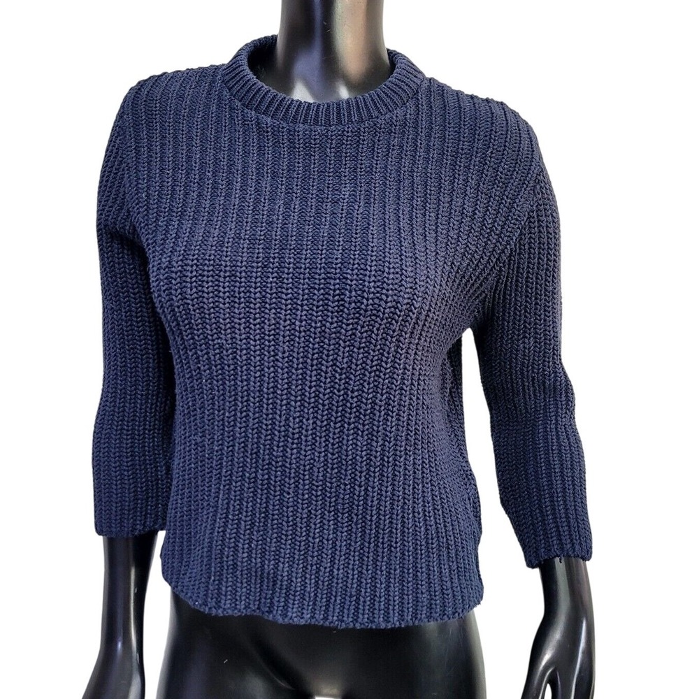 Rampage Navy Blue Shaker Knit Cotton Sweater 3/4 Sleeve‎ Crew Neck Size M USA